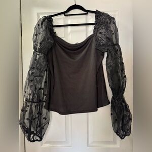 Eloquii Black Sheer Polka Dot Puff Sleeve Statement Blouse Plus Size 18/20